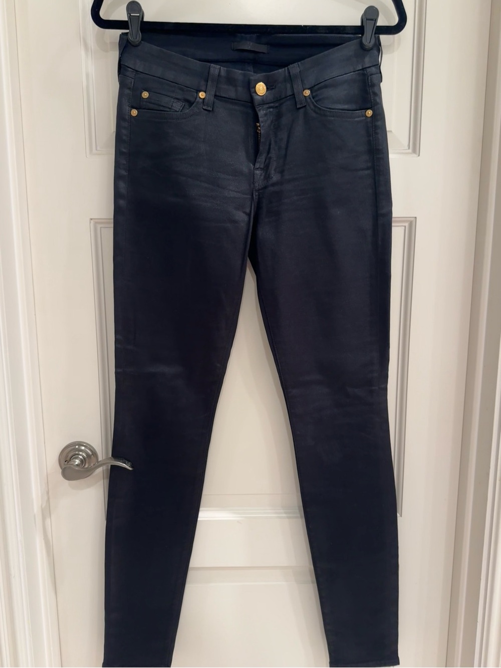 7 For All Mankind Black Coated Skinny Jeans